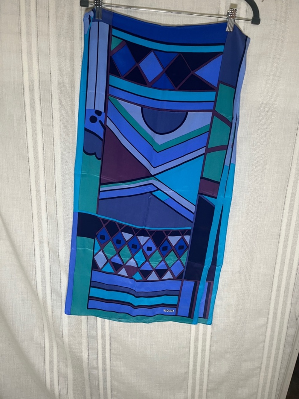 liberty Blue Teal Purple Geometric Silk Scarf